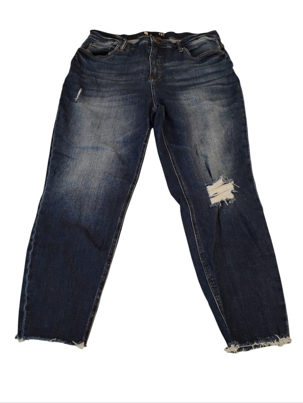 Kut from the Kloth Rachael Fab Ab Mom Jeans Dark Wash Ripped  Fading Womens 14 W